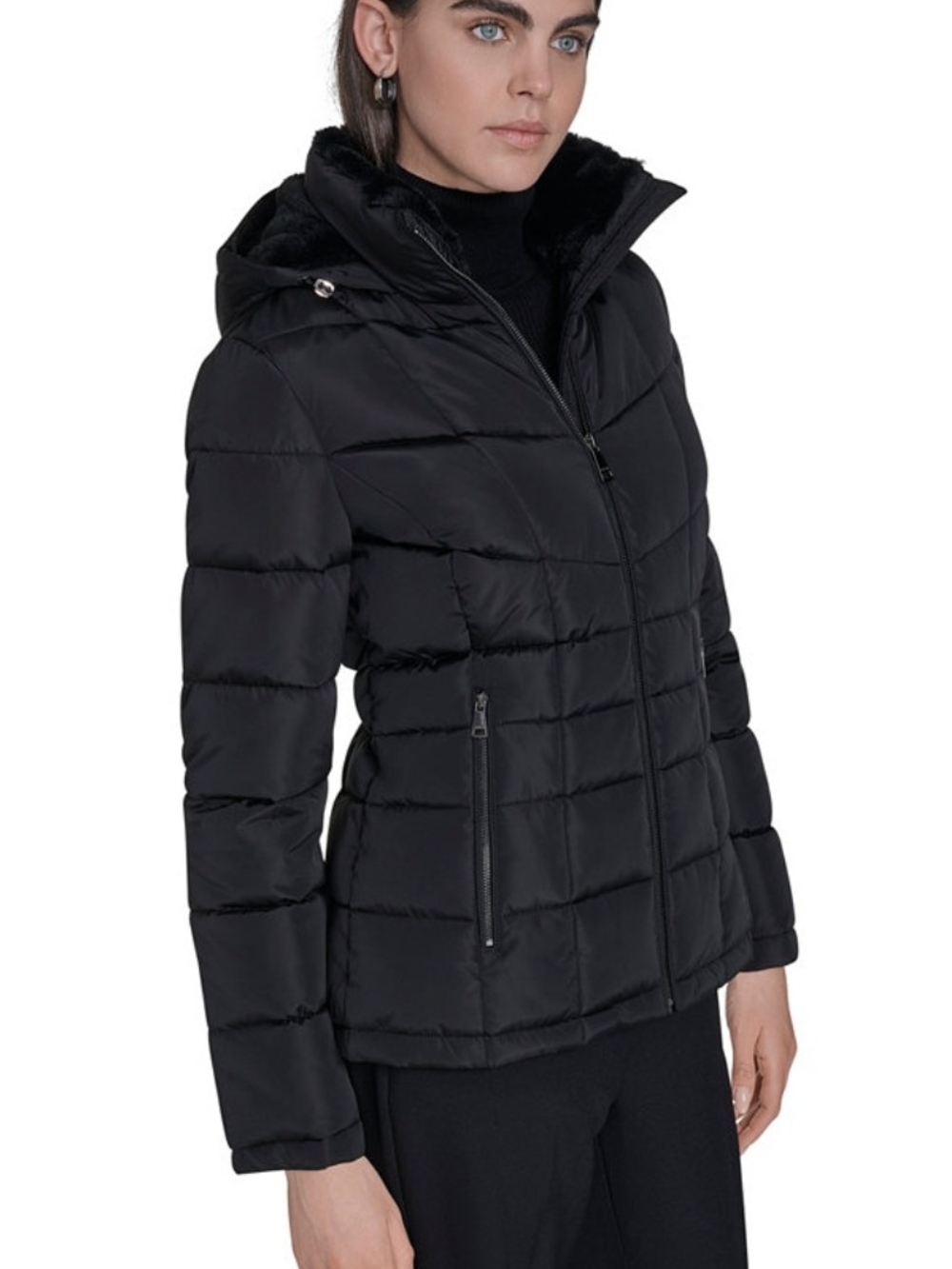 Calvin Klein Black Hooded Quilted Puffer Jacket - Women